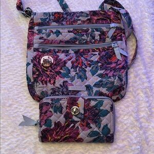 Vera Bradley Purple and Pink Crossbody Bag and Wallet